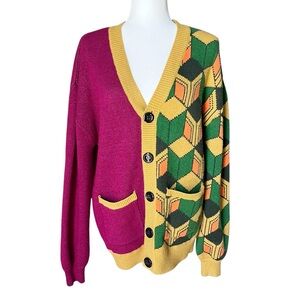 Steady Hands Colorblock Geometric Cardigan Sweater Artsy Indie Bold Button Front